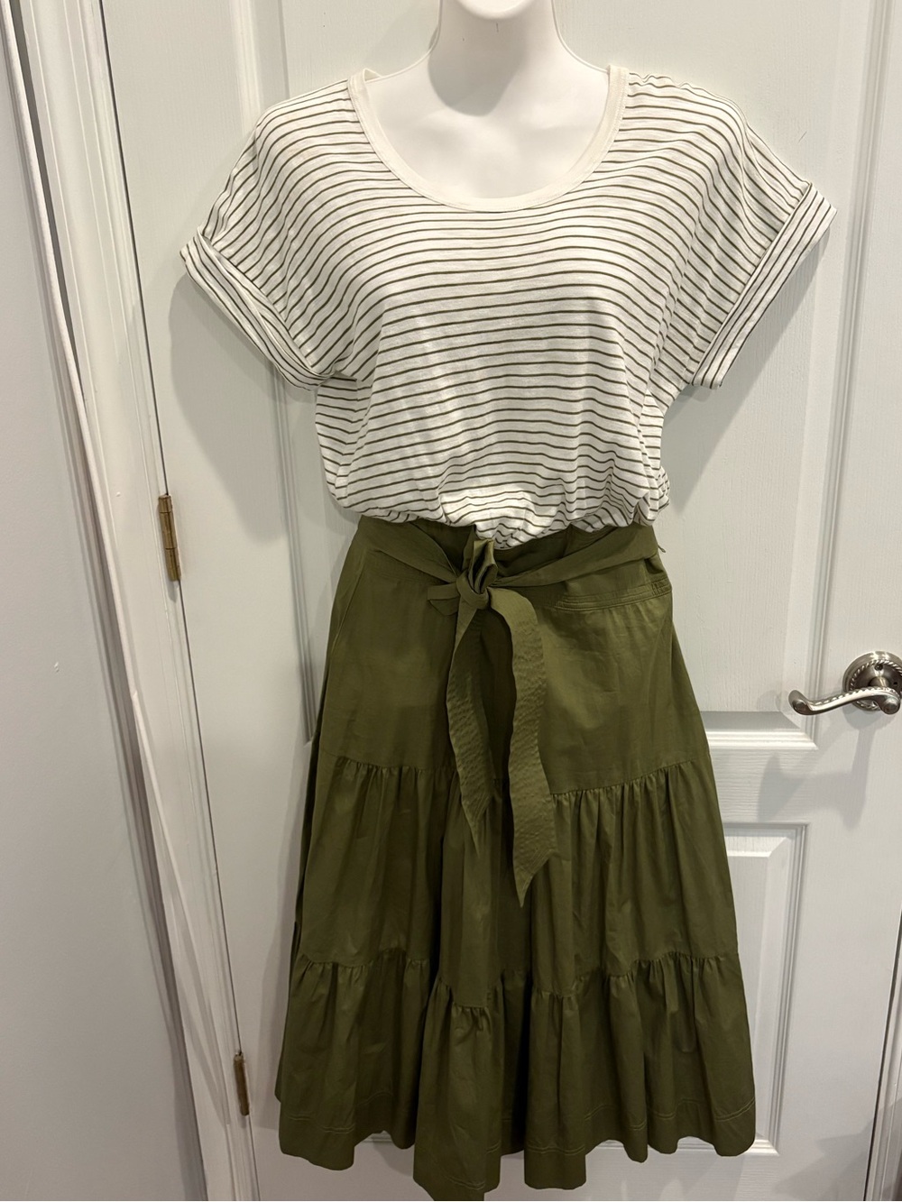 Veronica Beard Emmitt Belted A-Line Mixed Media Midi Dress Size L